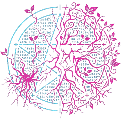 Falken's Mage sigil — a dissolved-boundary pentagram of code and root
